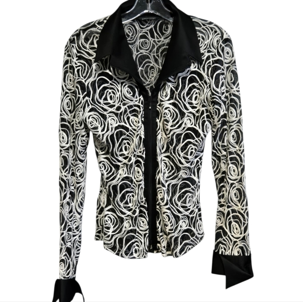 Samuel Dong Black and White Fitted Button Down Shirt